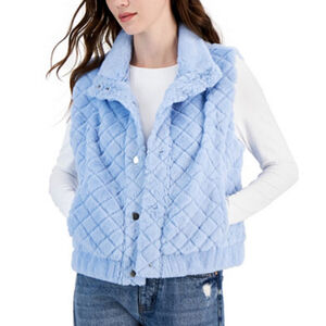 Juniors Crave Fame Quilted Faux Fur Vest M Light Blue